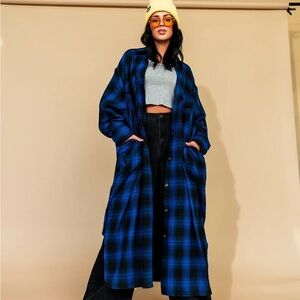 Dressed in LALA Grunge Goddess Flannel in Cobalt Blue 2XL/3XL